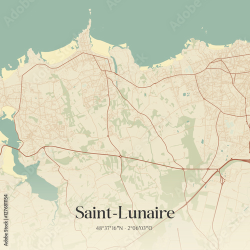 Vintage map of Saint-Lunaire, France.