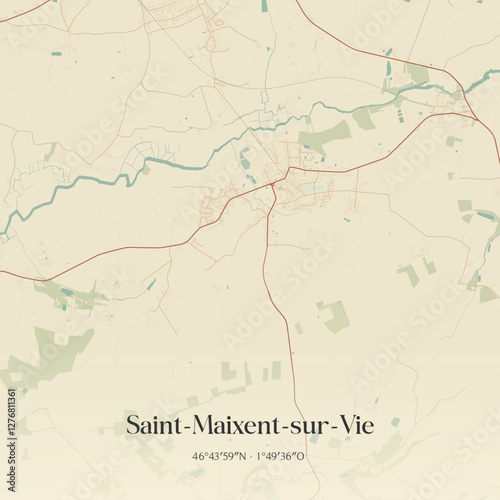 Vintage map of Saint-Maixent-sur-Vie, France.
