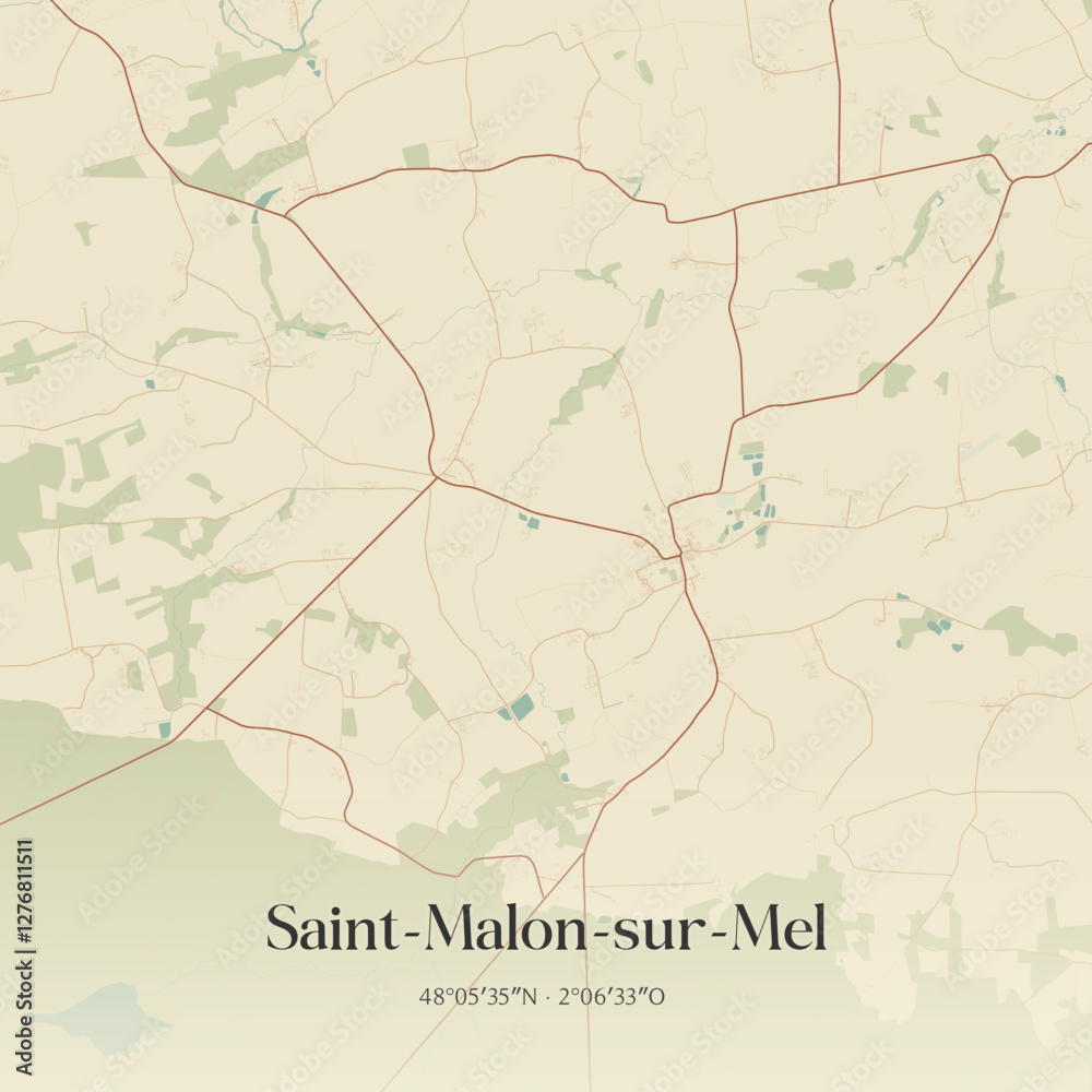 Fototapeta premium Vintage map of Saint-Malon-sur-Mel, France.