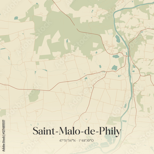 Vintage map of Saint-Malo-de-Phily, France.