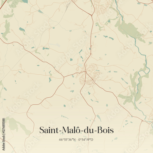 Vintage map of Saint-Malô-du-Bois, France.
