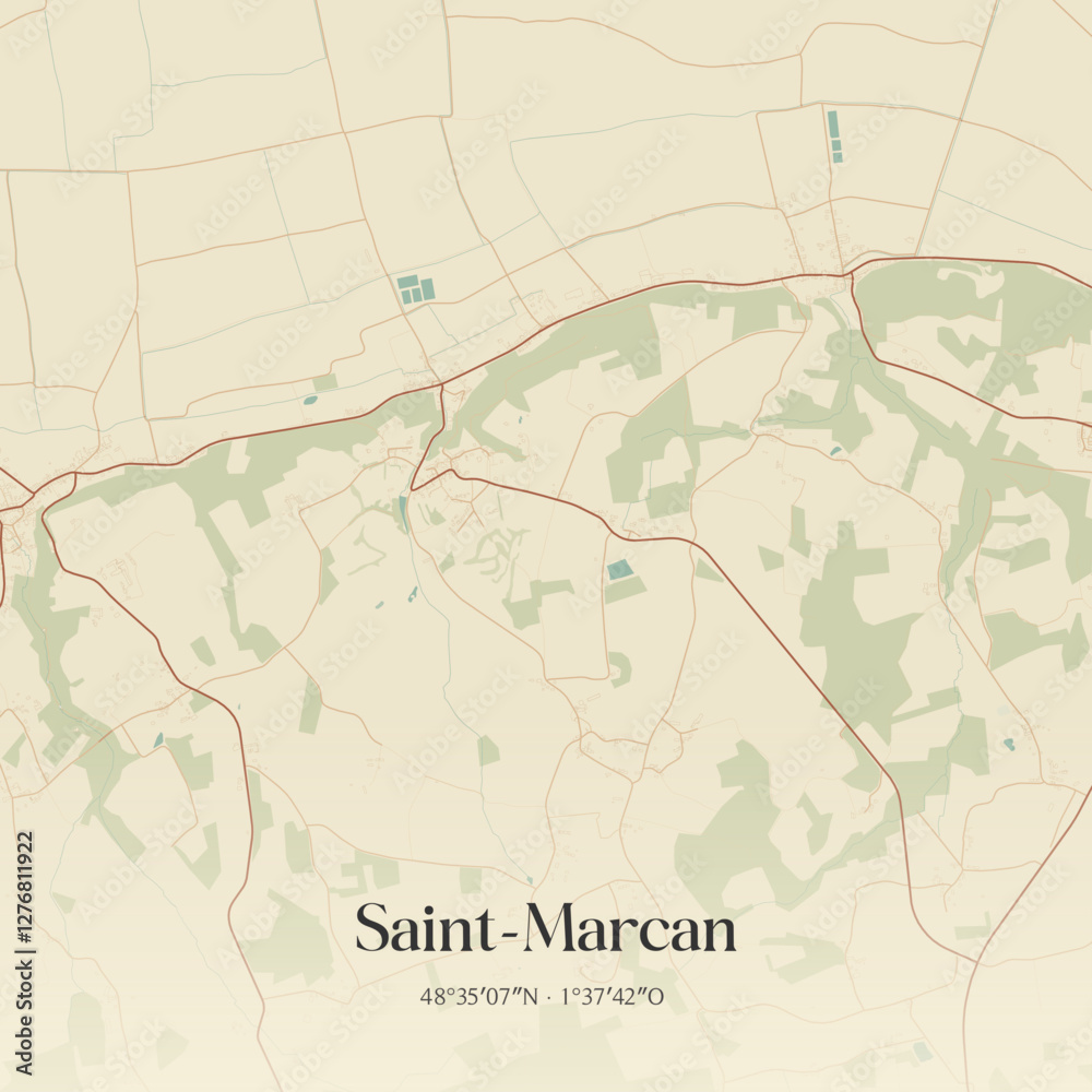 Fototapeta premium Vintage map of Saint-Marcan, France.