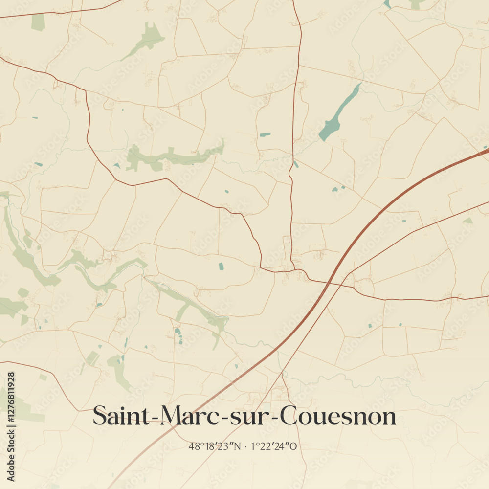 Fototapeta premium Vintage map of Saint-Marc-sur-Couesnon, France.