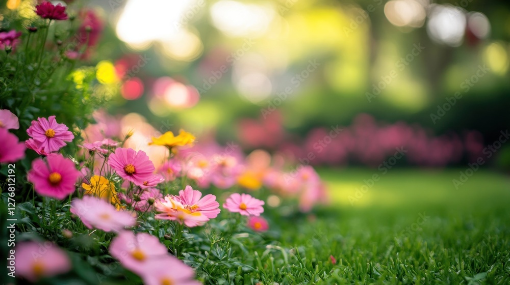 Fototapeta premium Colorful garden flowers blooming in a sunny park