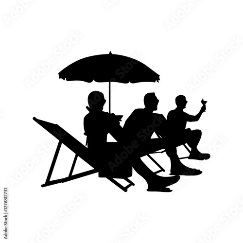 Vector set of people sitting on chairs on the beach