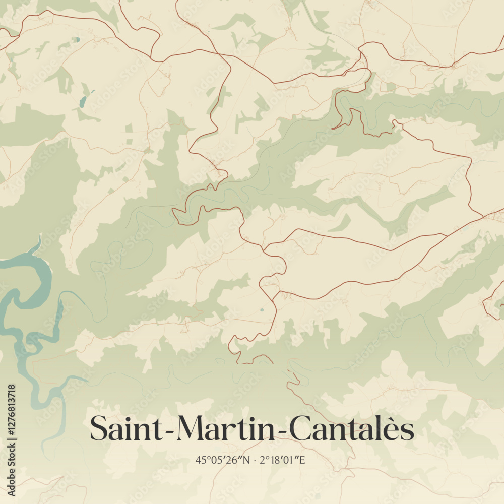 Fototapeta premium Vintage map of Saint-Martin-Cantalès, France.