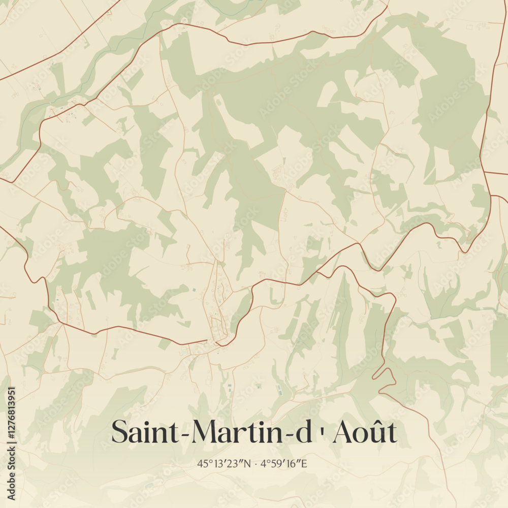 Fototapeta premium Vintage map of Saint-Martin-d'Août, France.