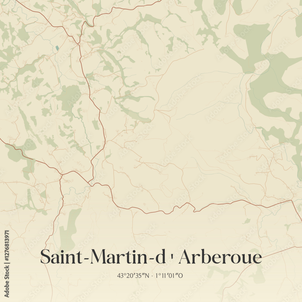 Obraz premium Vintage map of Saint-Martin-d'Arberoue, France.