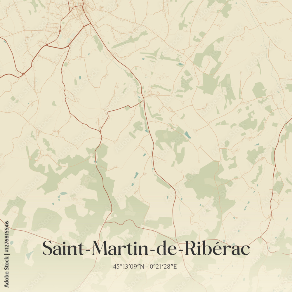 Fototapeta premium Vintage map of Saint-Martin-de-Ribérac, France.