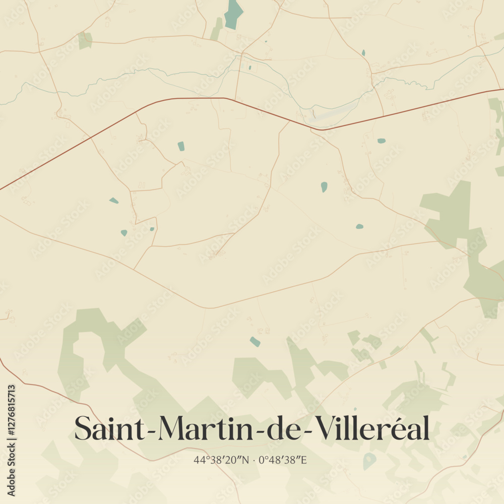 Fototapeta premium Vintage map of Saint-Martin-de-Villeréal, France.