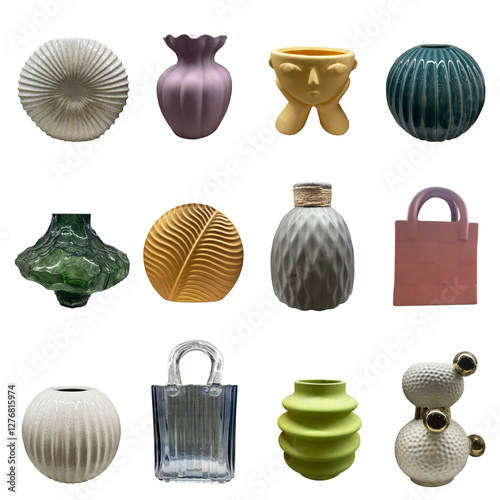 set of different flower vases, isolated on white