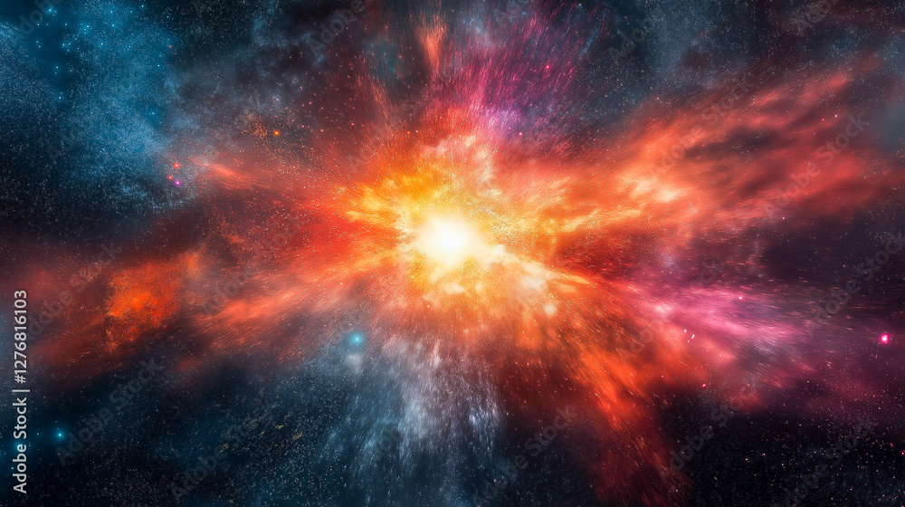 Fototapeta premium Energy shock wave, a red shock wave spreading from the central point, illuminates the entire black background