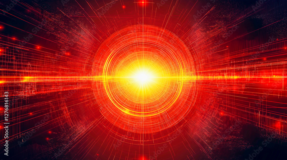 Fototapeta premium Energy shock wave, a red shock wave spreading from the central point, illuminates the entire black background