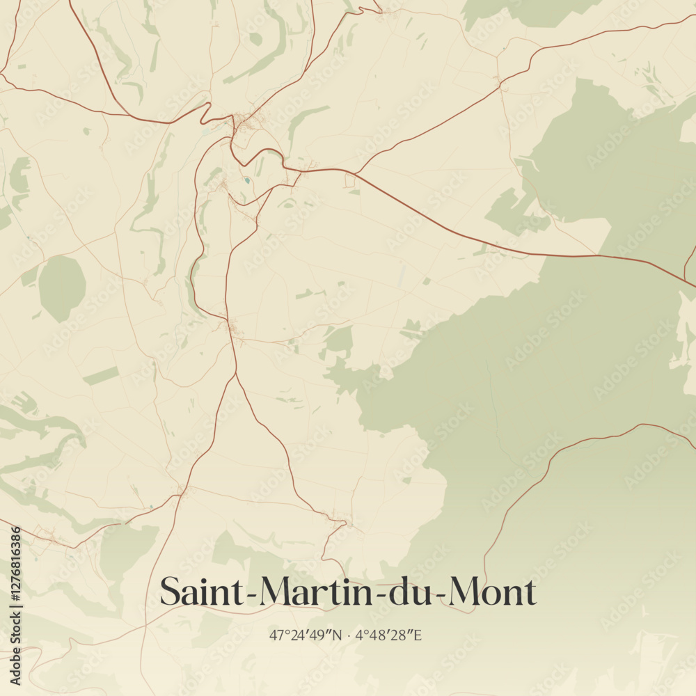 Fototapeta premium Vintage map of Saint-Martin-du-Mont, France.