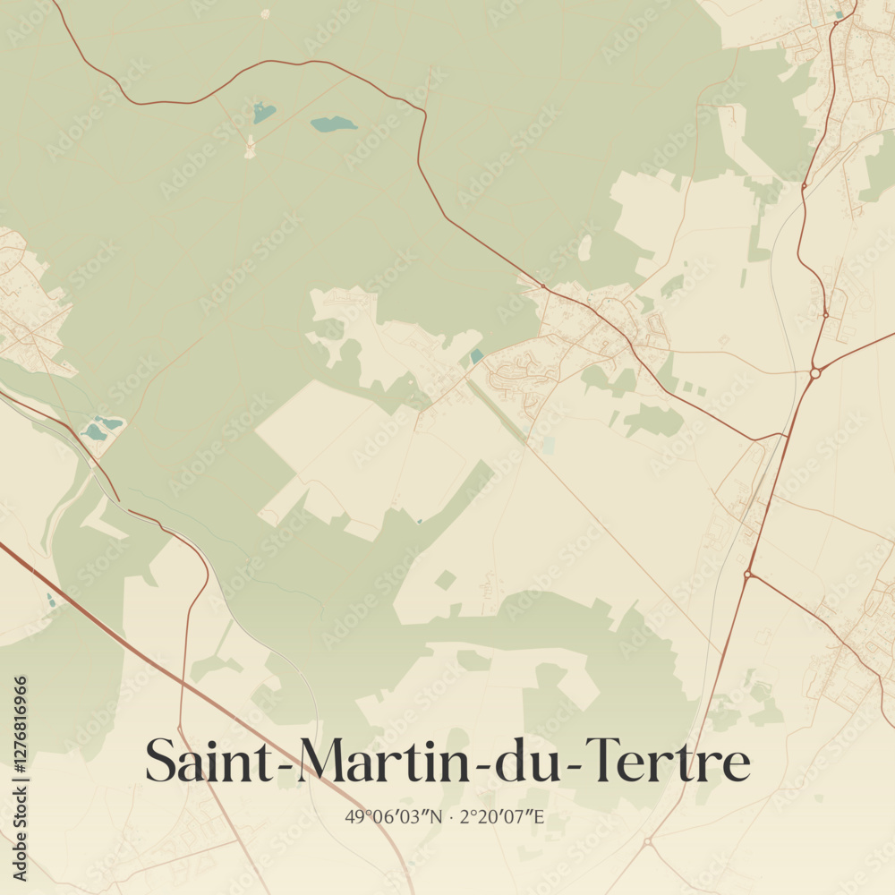 Fototapeta premium Vintage map of Saint-Martin-du-Tertre, France.