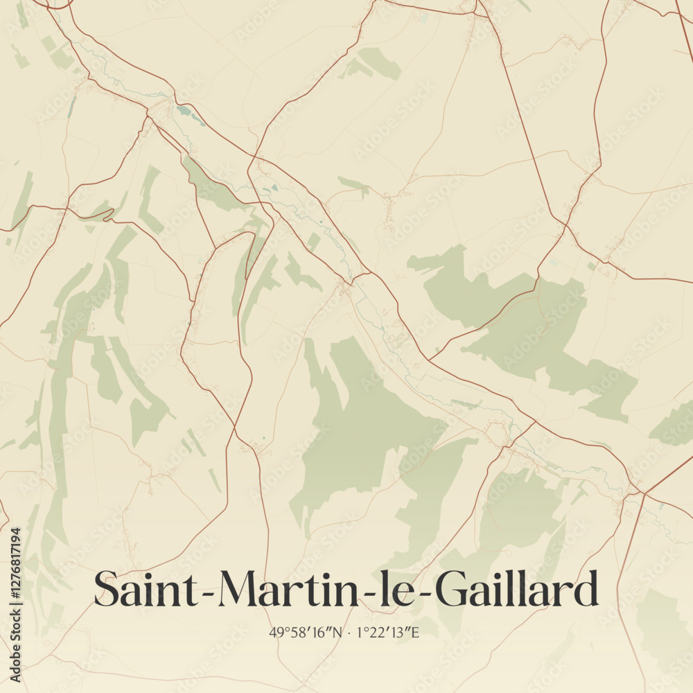 Fototapeta premium Vintage map of Saint-Martin-le-Gaillard, France.