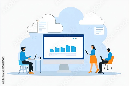 Business professional integrating cloud-based solutions for seamless workflow management. Enhanced team collaboration with AI.