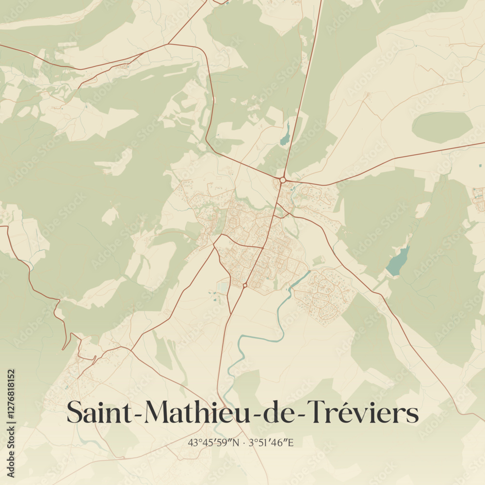 Obraz premium Vintage map of Saint-Mathieu-de-Tréviers, France.