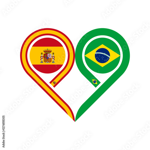 friendship concept. heart symbol icon of spain and brazil flags. vector illustration isolated on white background