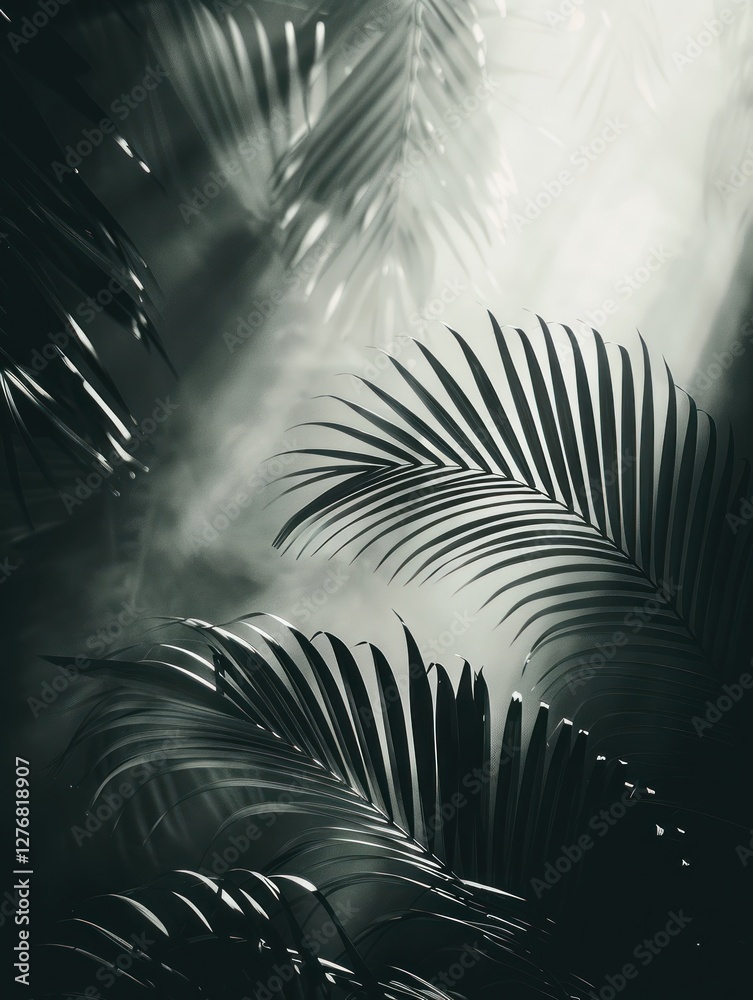 Obraz premium Palm leaf shadows create a striking backdrop with intricate patterns and textures in soft light