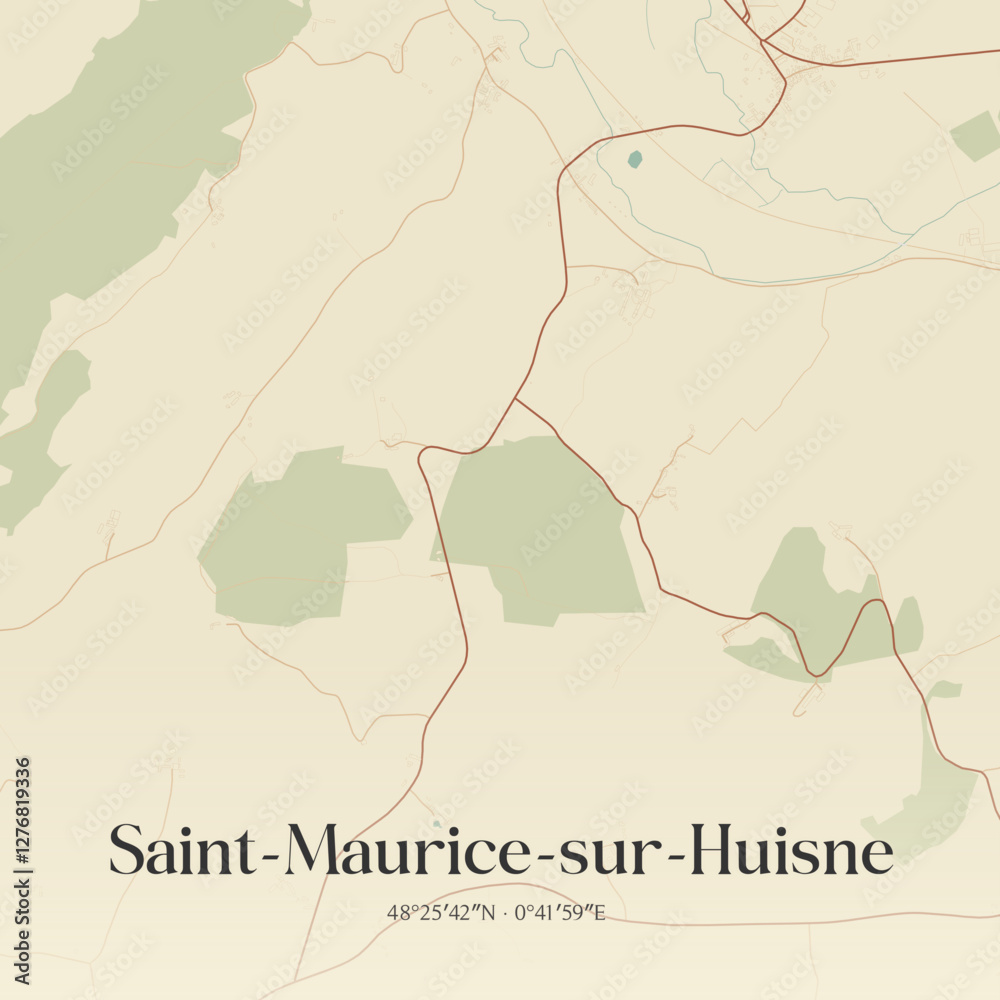 Fototapeta premium Vintage map of Saint-Maurice-sur-Huisne, France.
