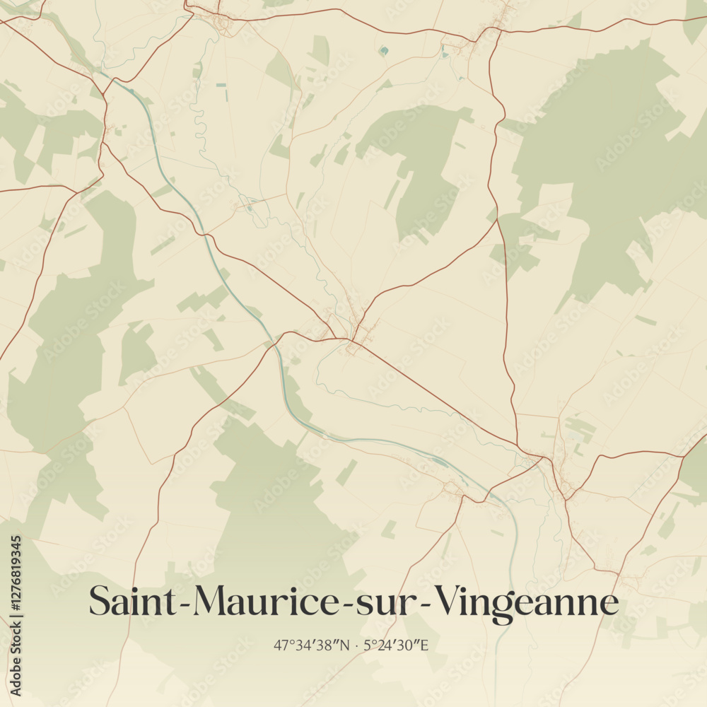Fototapeta premium Vintage map of Saint-Maurice-sur-Vingeanne, France.
