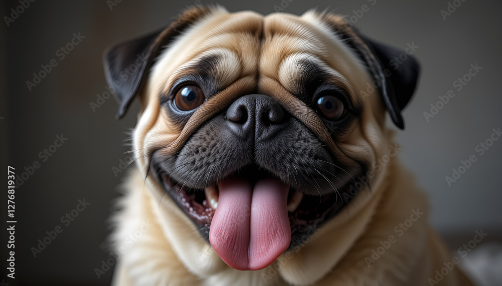 A cute pug with a lolling tongue that looks funny and friendly. His expressive gaze and playful mood cheer up everyone around him. A cute pug with a lolling tongue that looks funny and friendly. His expressive gaze and playful mood cheer up everyone around him.