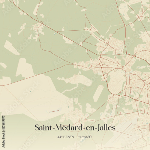 Vintage map of Saint-Médard-en-Jalles, France.