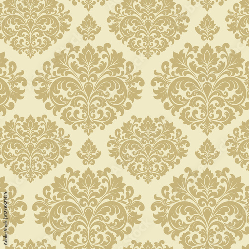 Classic Gold Damask Seamless Pattern – Vintage Ornamental Wallpaper Background Vector