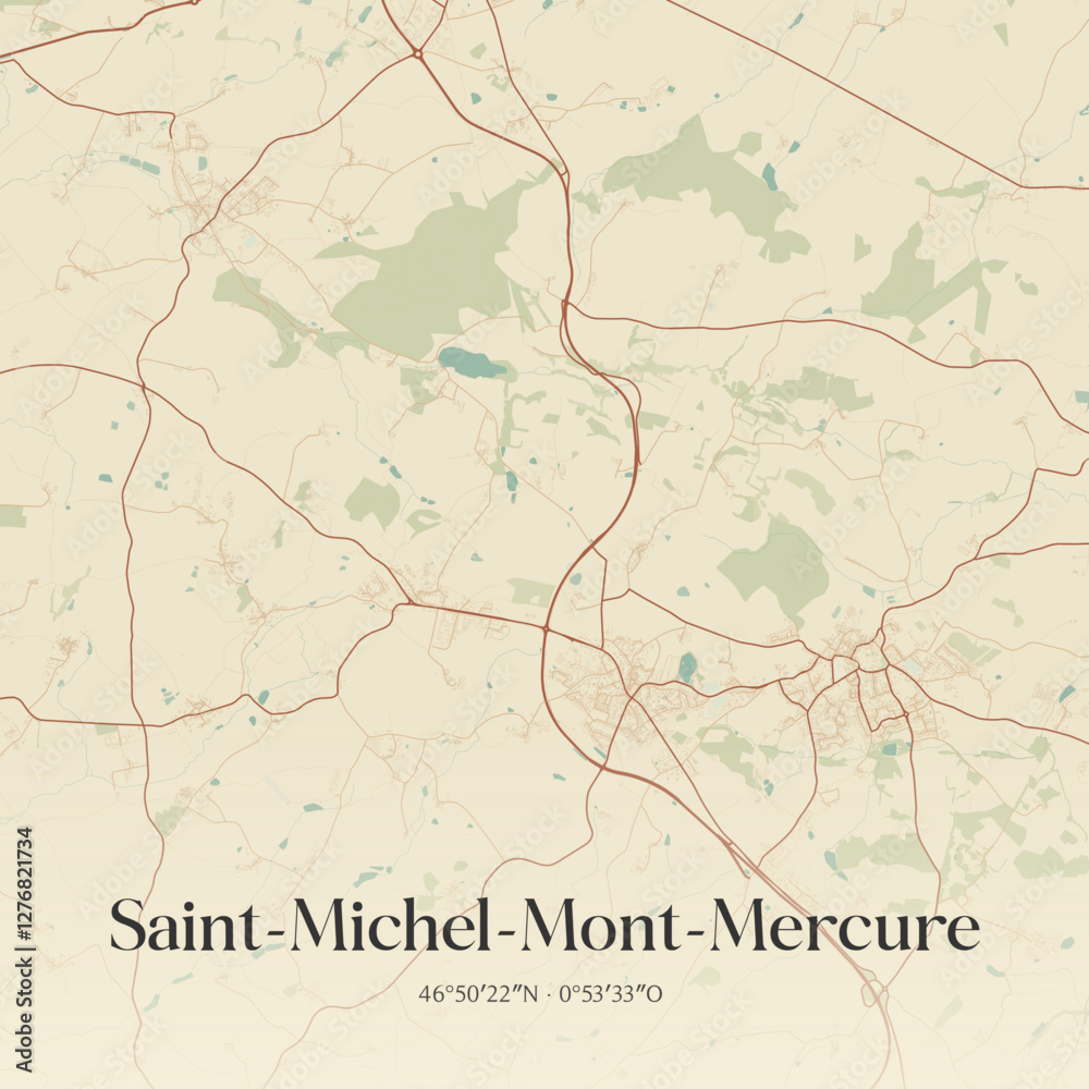 Fototapeta premium Vintage map of Saint-Michel-Mont-Mercure, France.