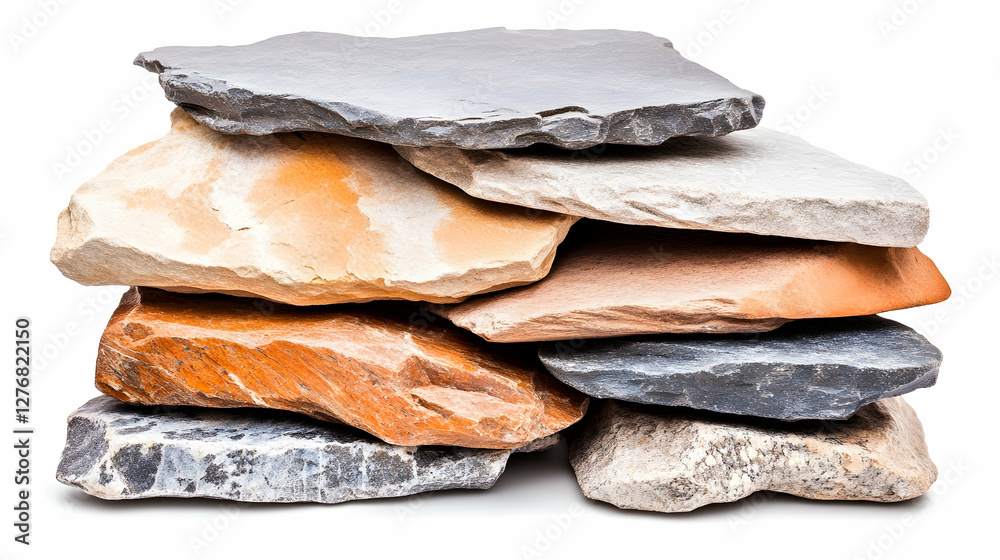 Stacked colorful slate stones on white Stacked colorful slate stones on white