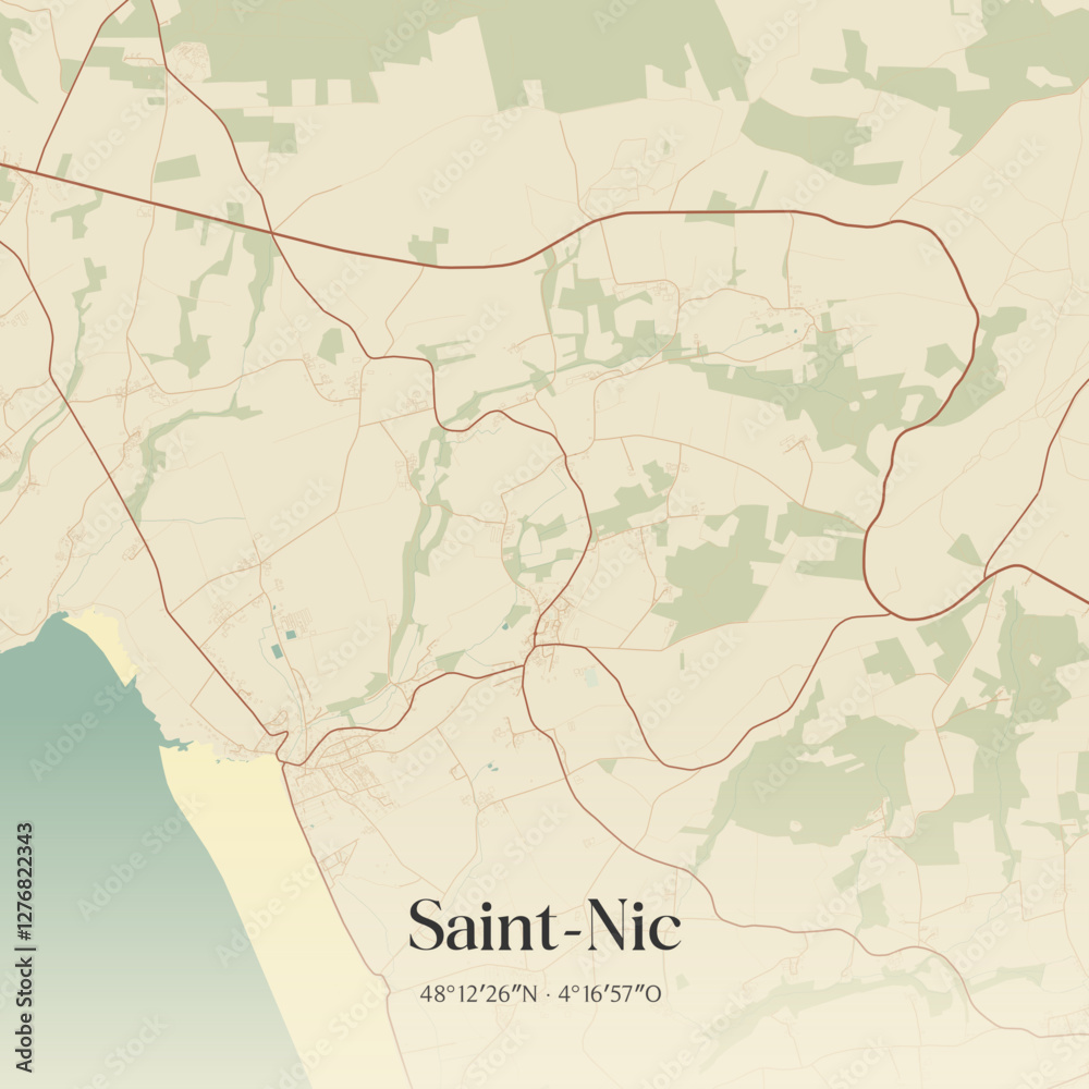 Fototapeta premium Vintage map of Saint-Nic, France.