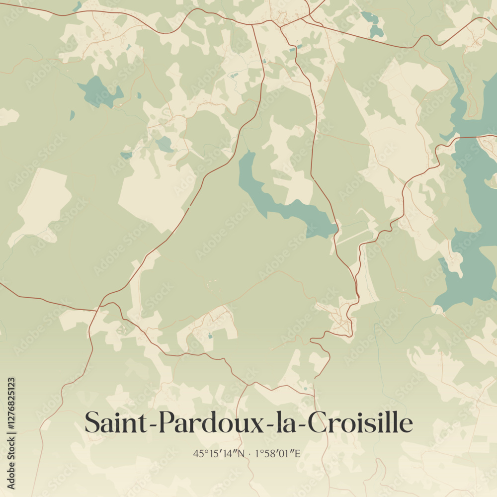 Fototapeta premium Vintage map of Saint-Pardoux-la-Croisille, France.