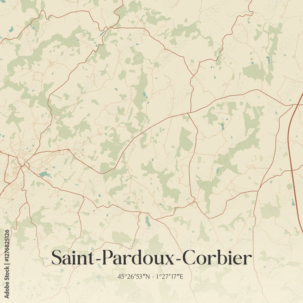 Obraz premium Vintage map of Saint-Pardoux-Corbier, France.