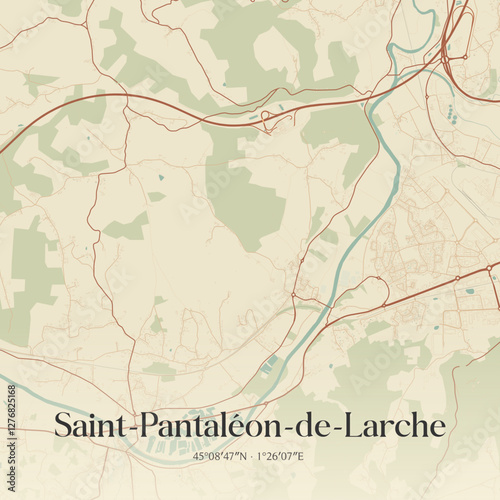 Vintage map of Saint-Pantaléon-de-Larche, France.