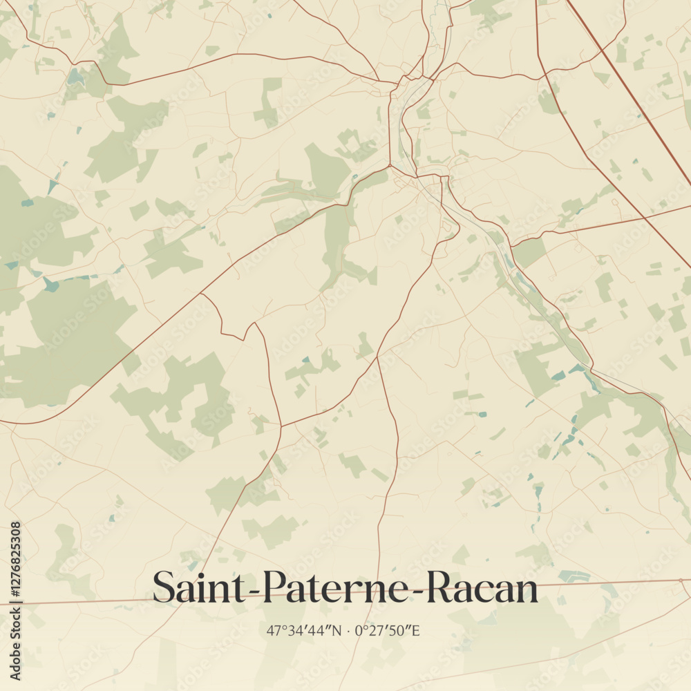 Fototapeta premium Vintage map of Saint-Paterne-Racan, France.