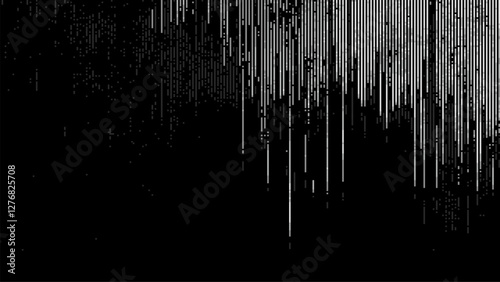 Abstract vertical line texture with a pixelated effect on a black background. Digital vector glitch pattern for graphic design. pixel art banner template. 