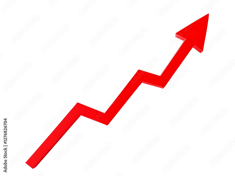 Red upward arrow graph showing rising trend isolated on white or transparent background. Red upward arrow graph showing rising trend isolated on white or transparent background.
