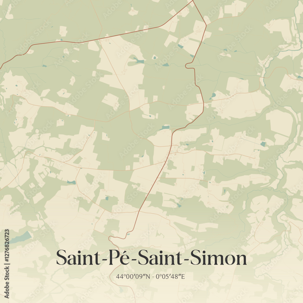 Fototapeta premium Vintage map of Saint-Pé-Saint-Simon, France.