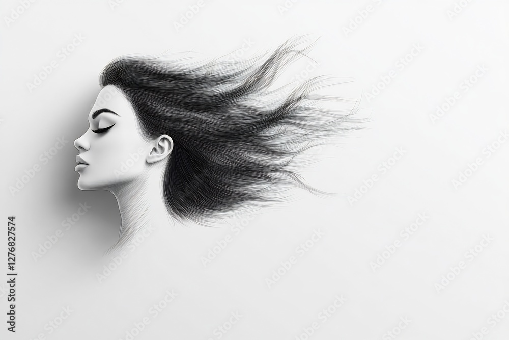 Naklejka premium line drawing woman flowing hair artistic