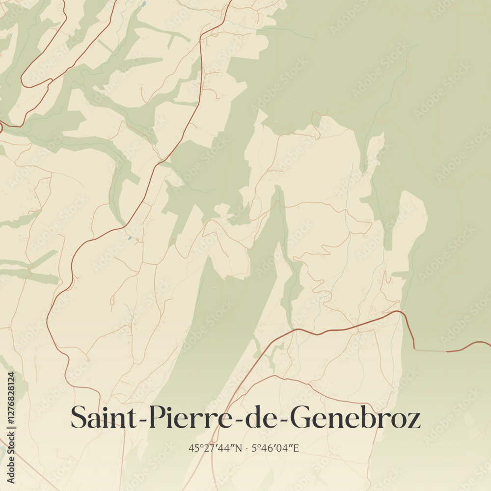 Fototapeta premium Vintage map of Saint-Pierre-de-Genebroz, France.