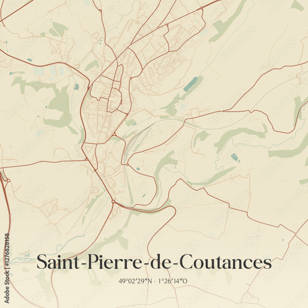 Fototapeta premium Vintage map of Saint-Pierre-de-Coutances, France.
