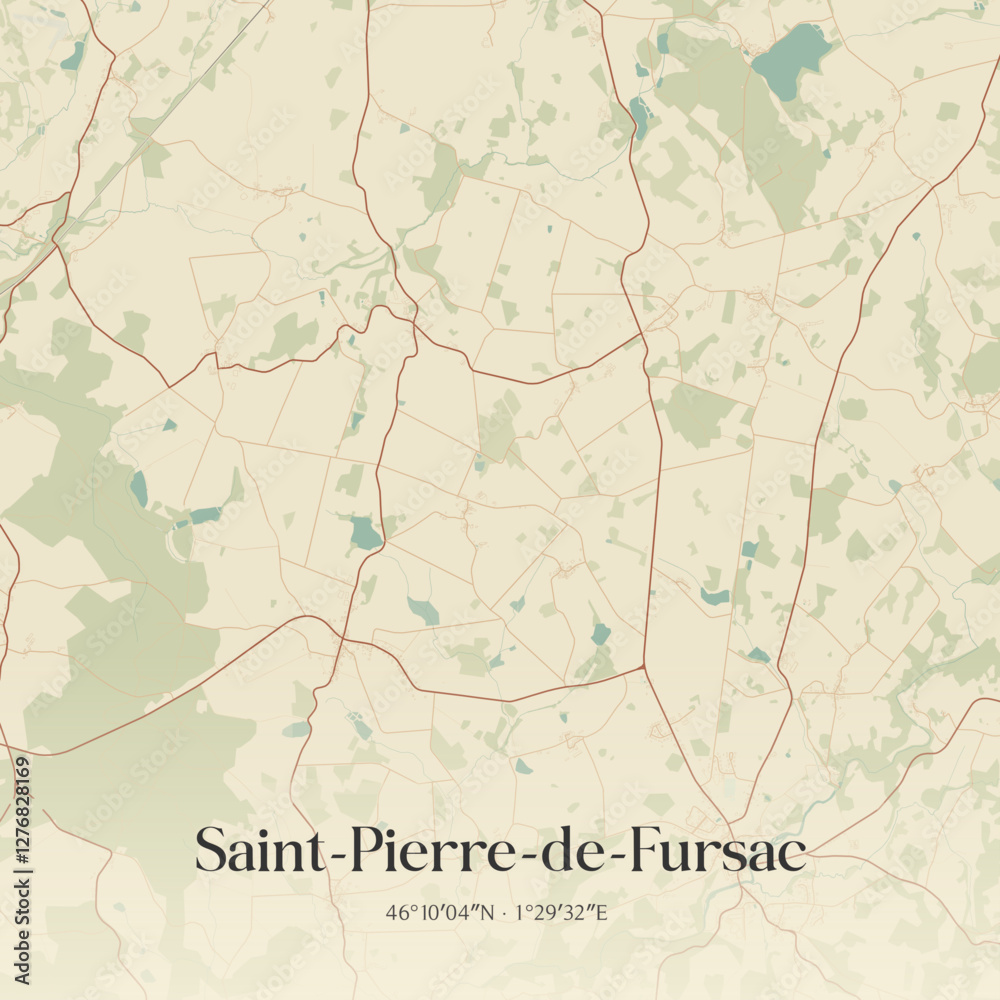 Fototapeta premium Vintage map of Saint-Pierre-de-Fursac, France.