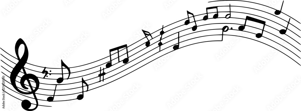Melody music wave with staff, treble and notes Melody music wave with staff, treble and notes