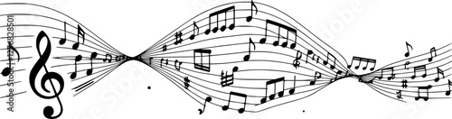 Melody music wave with staff, treble and notes