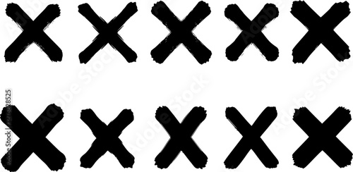 X scribble marks. Vector sketch crosses of black marker, pen, pencil or brush lines, hand drawn doodle strikethrough signs set with rough texture. Isolated monochrome X or cross shape scribble marks