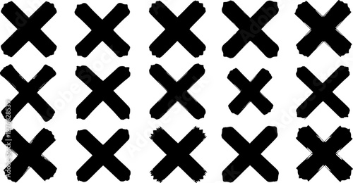 X scribble marks. Vector sketch crosses of black marker, pen, pencil or brush lines, hand drawn doodle strikethrough signs set with rough texture. Isolated monochrome X or cross shape scribble marks