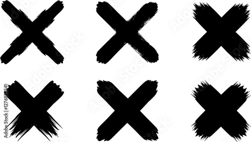 X scribble marks. Vector sketch crosses of black marker, pen, pencil or brush lines, hand drawn doodle strikethrough signs set with rough texture. Isolated monochrome X or cross shape scribble marks