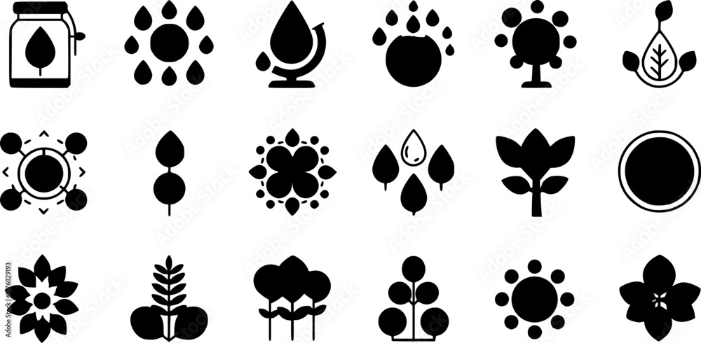 Fototapeta premium Plant sprout line icons, soil with seed, sprig and green leaves, agriculture, horticulture and agronomy. Plant and tree growing vector outline signs of garden soil, sprouts, seedlings and saplings 