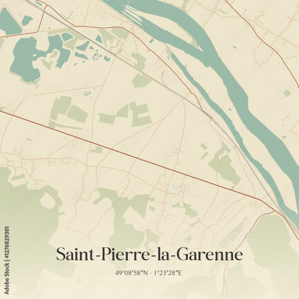 Fototapeta premium Vintage map of Saint-Pierre-la-Garenne, France.